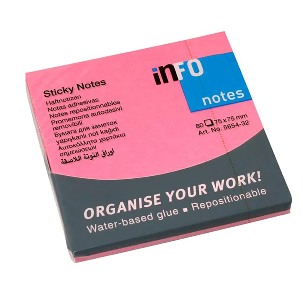 sticky notes - 75 x 75mm 80 sheets - bright pink
