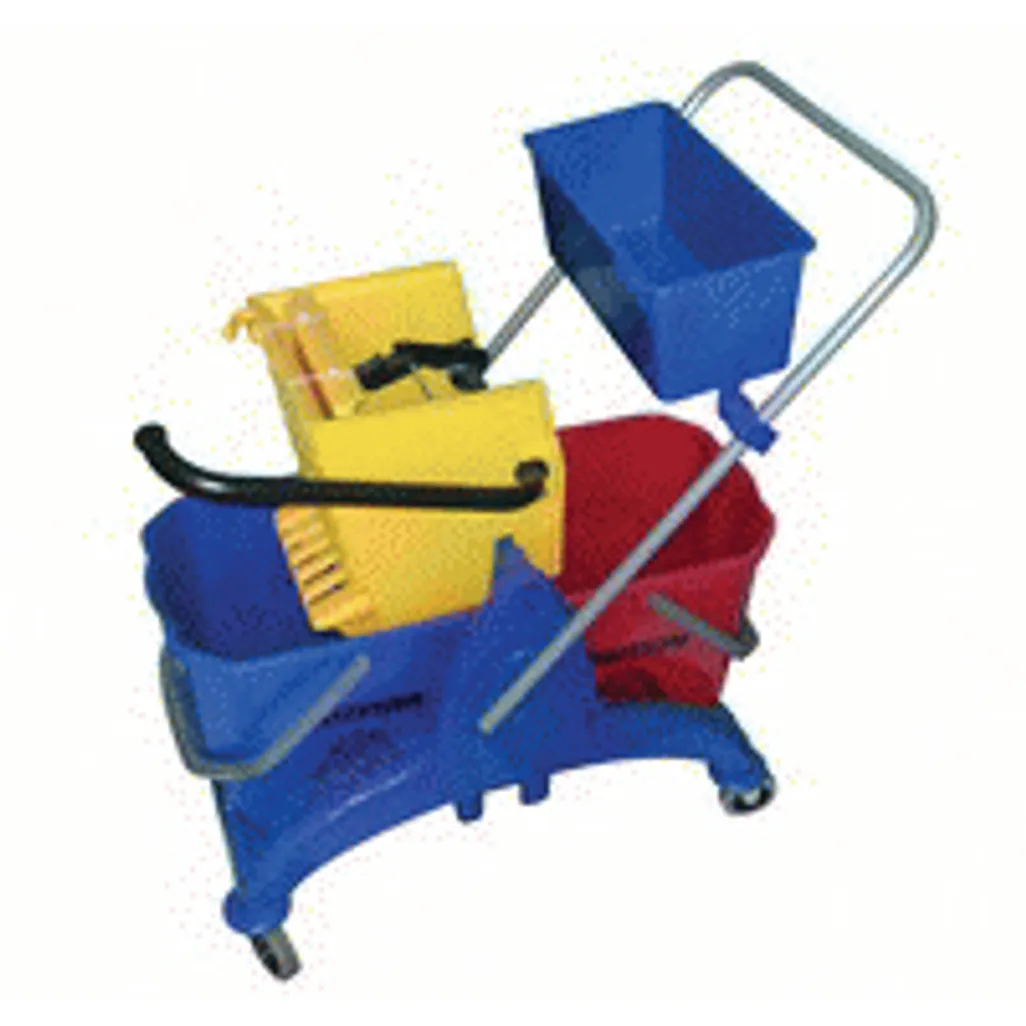 kitchen cleaning equipment - double saul bucket mopping trolley with wringer & caddy 50l