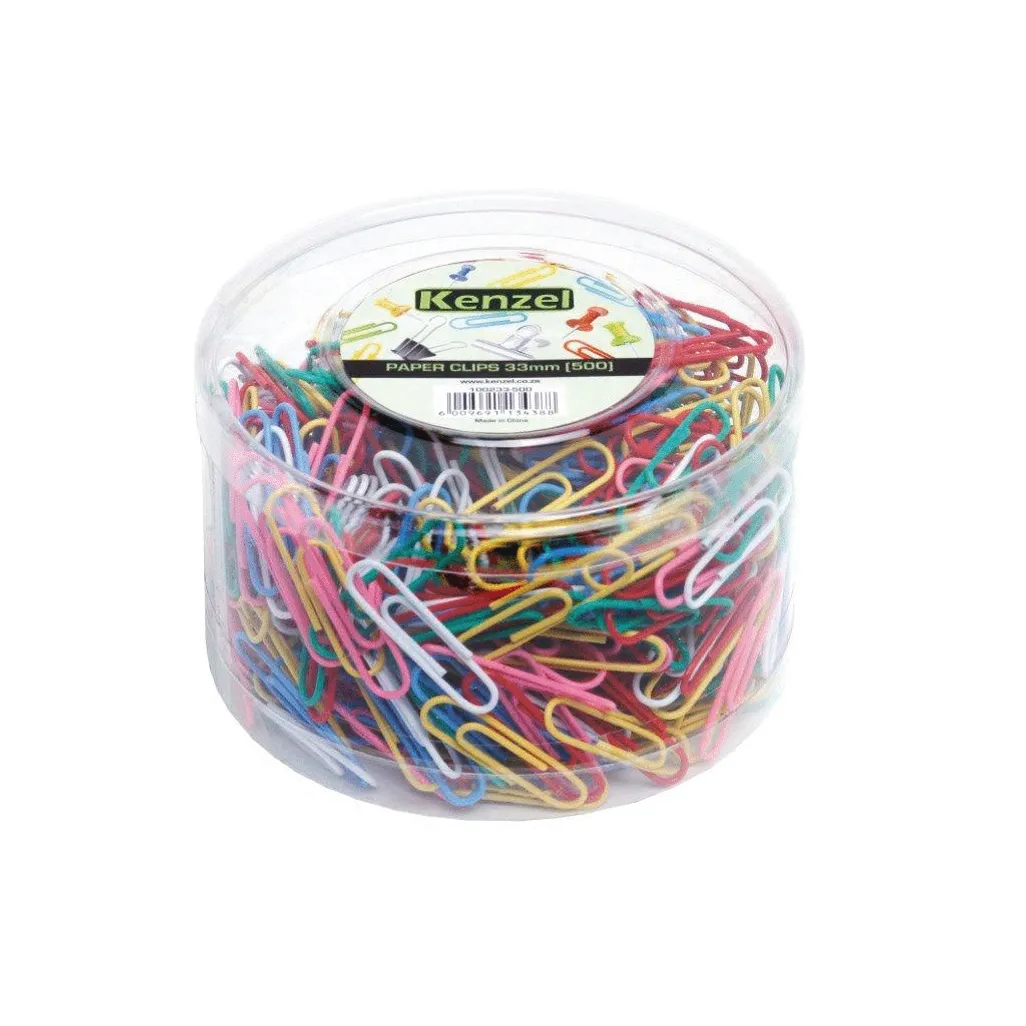 paper clips - plastic 33mm - assorted - 500 pack