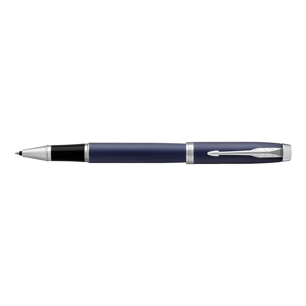 im rollerball pen - 0.5mm matte blue with chrome trim - black