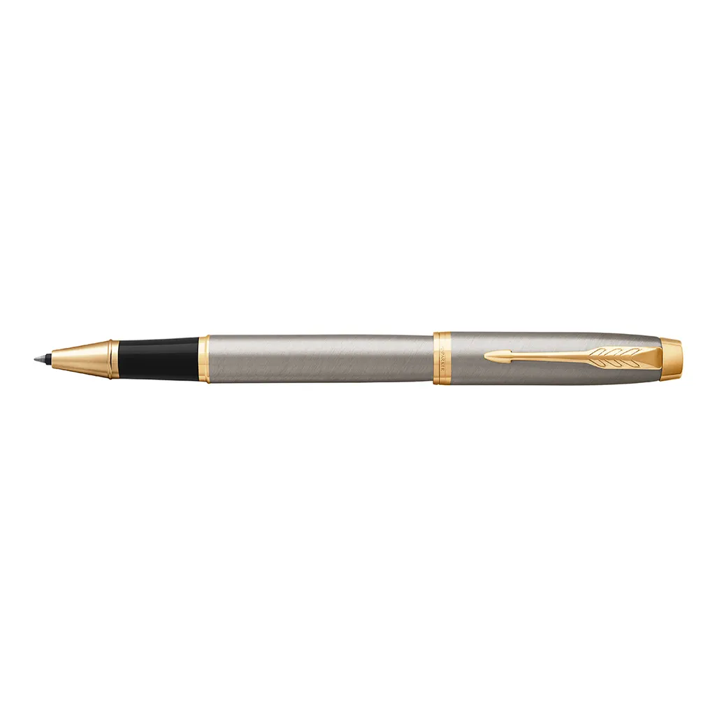 im rollerball pen - 0.5mm brushed metal gold trim - black