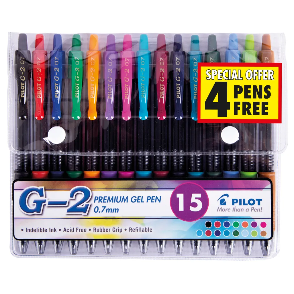 bl-g2 7 retractable gel rollerball pen - 0.7mm - assorted - 15 pack