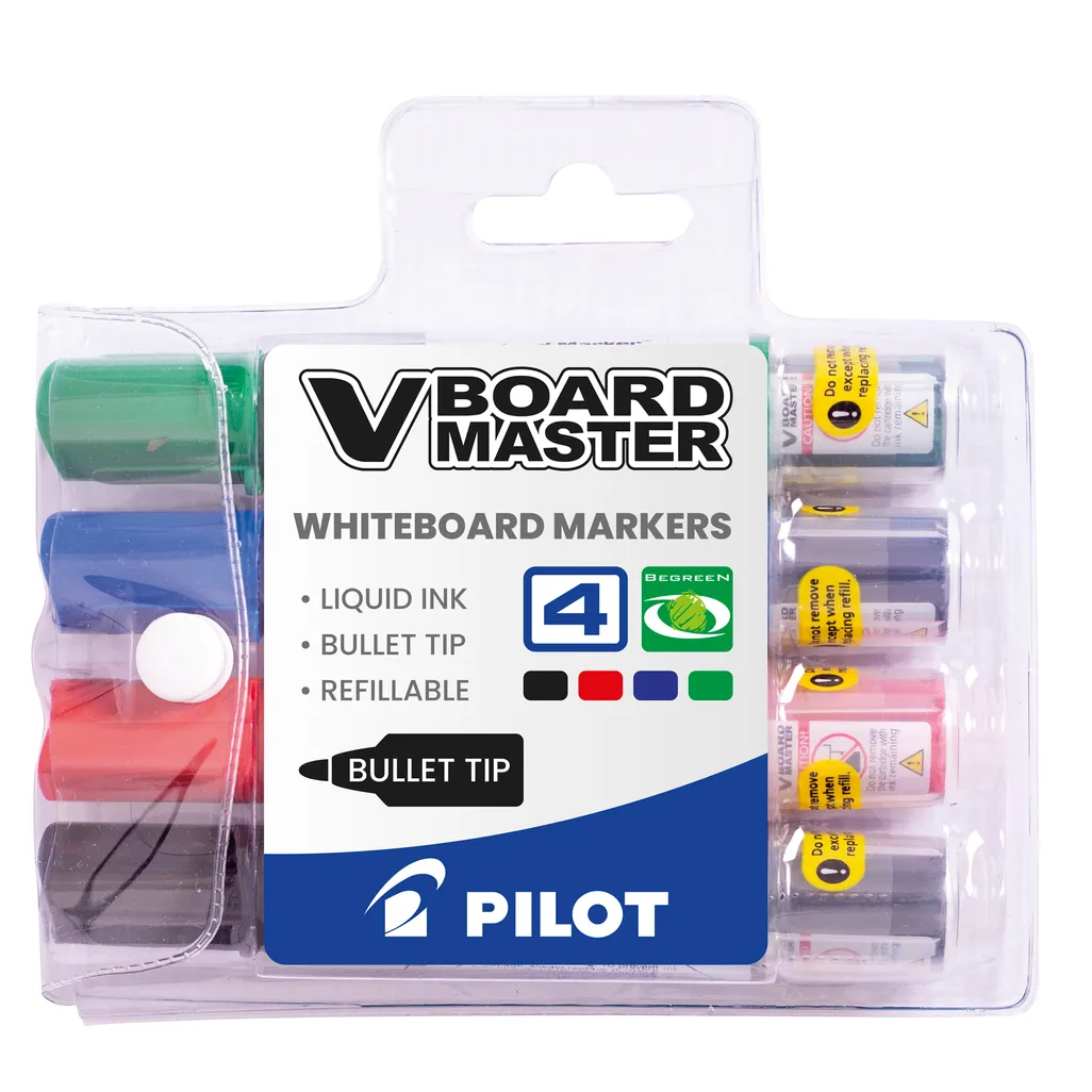 v board master whiteboard marker - 2.3mm - assorted - 4 pack