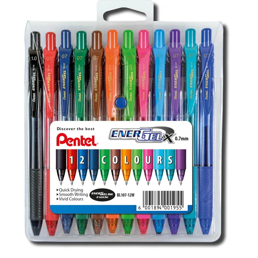 energel-x metal tip rollerball pen - 0.7mm - assorted - 12 pack