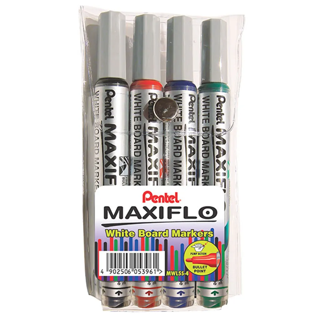 maxiflo "pump-it!" whiteboard marker - 4.0mm - assorted - 4 pack