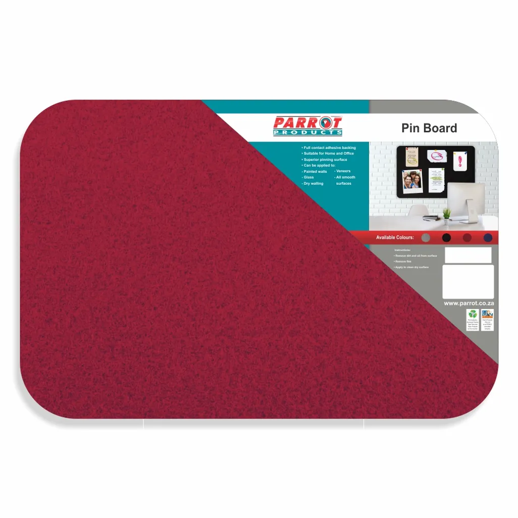 adhesive frameless pin boards - 900 x 600mm - red