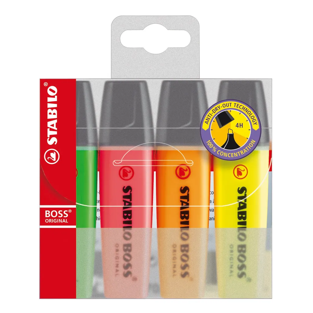 highlighter - 2mm-5mm - assorted bright - 4 pack