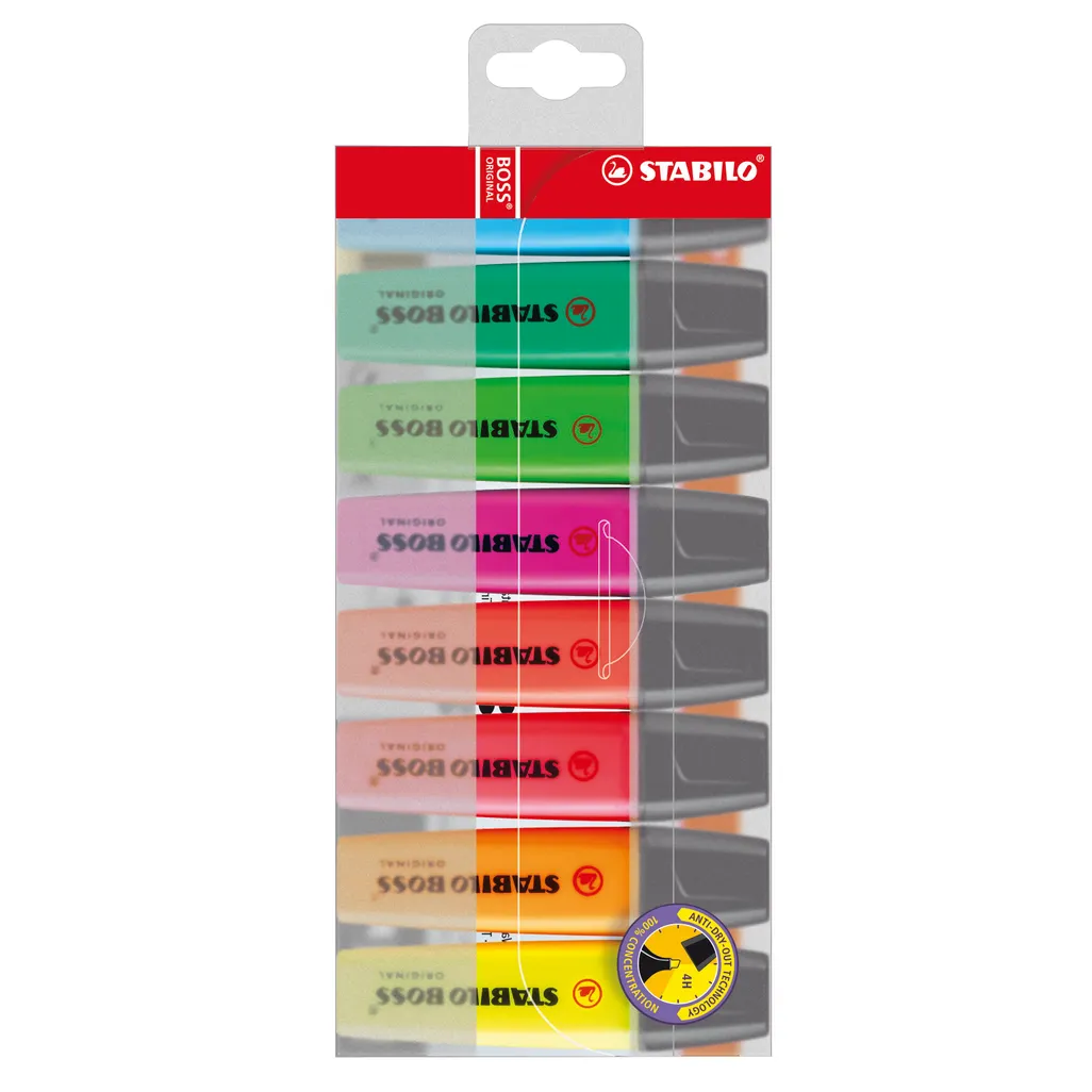 highlighter - 2mm-5mm - assorted bright - 8 pack