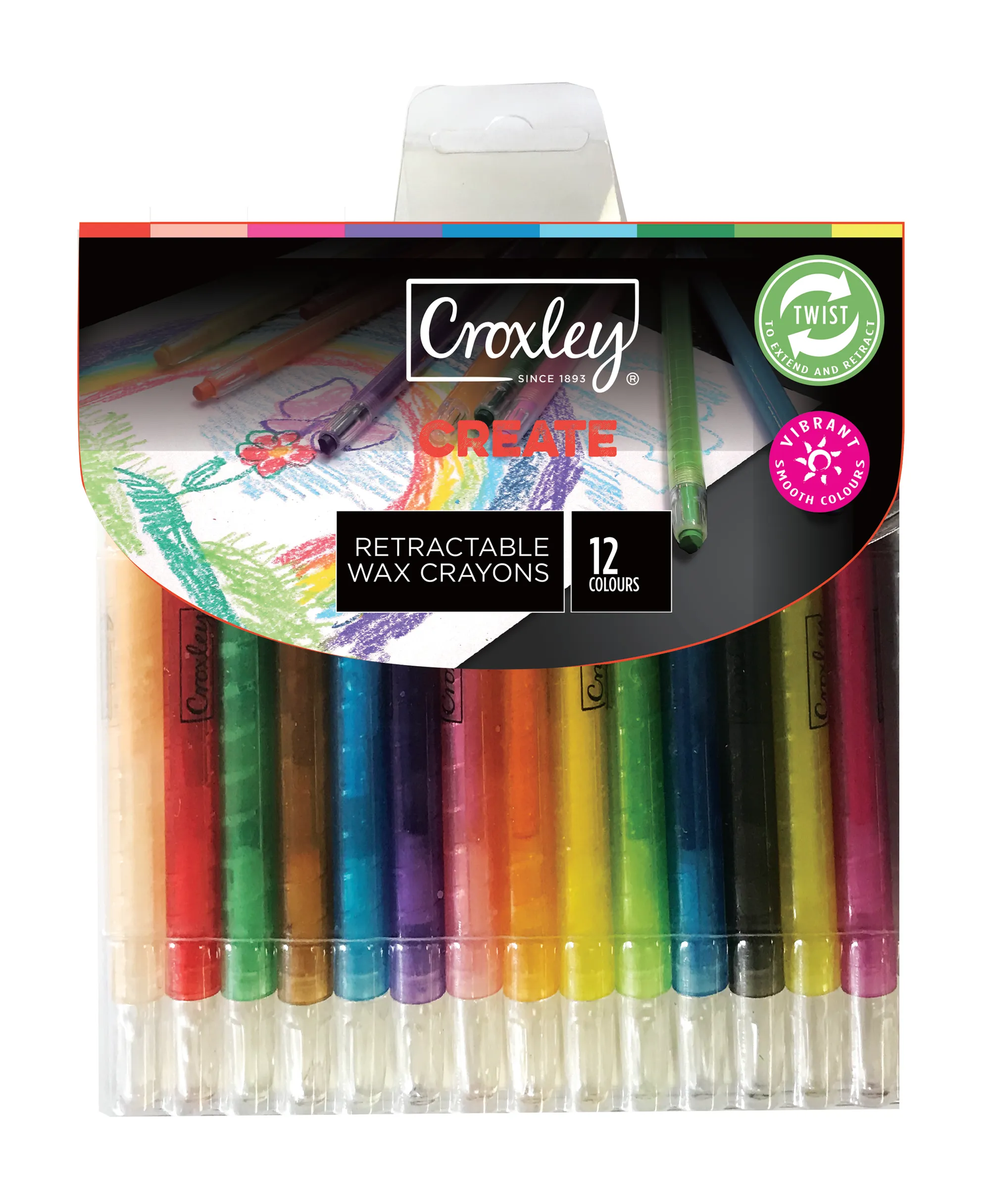 retractable wax crayons assorted 12 pack Folio Office National