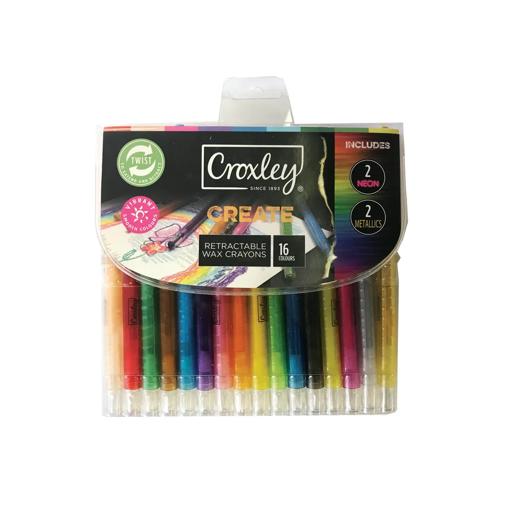 retractable wax crayons - assorted - 16 pack | Folio Office National