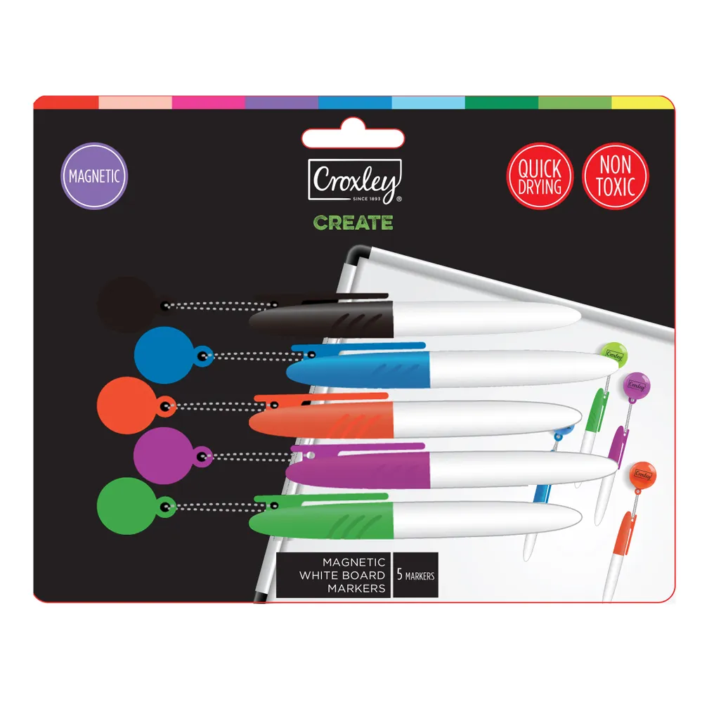 whiteboard markers - 2mm magnetic - assorted - 5 pack