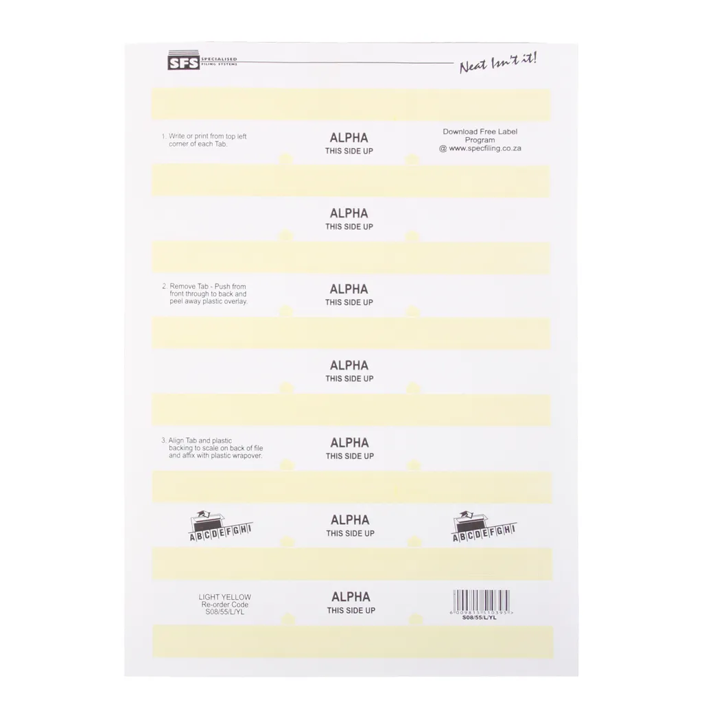 self-adhesive filing tabs - alpha 55mm - light yellow - 144 pack