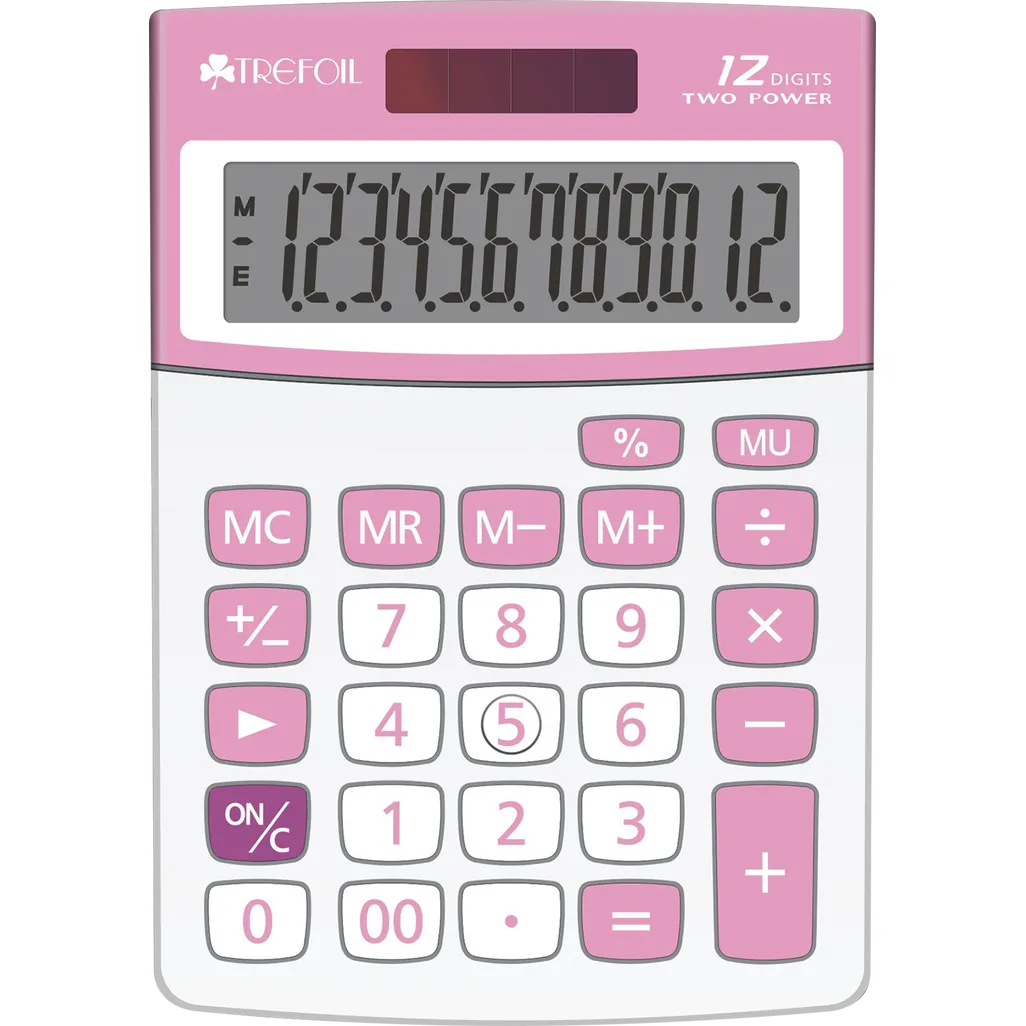 desktop calculator - medium 12-digit - silver & pink