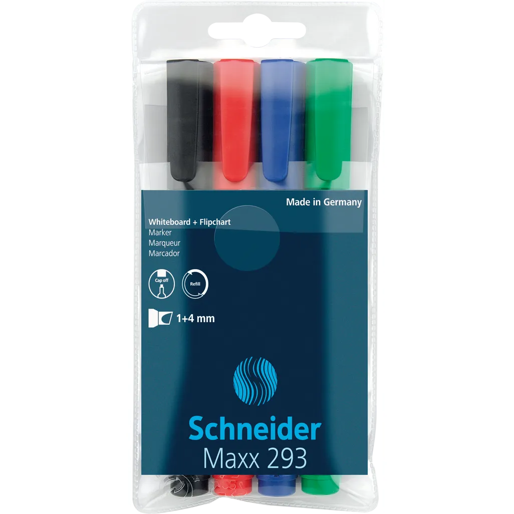 maxx 293 whiteboard/flipchart markers - 2-3mm - assorted - 4 pack