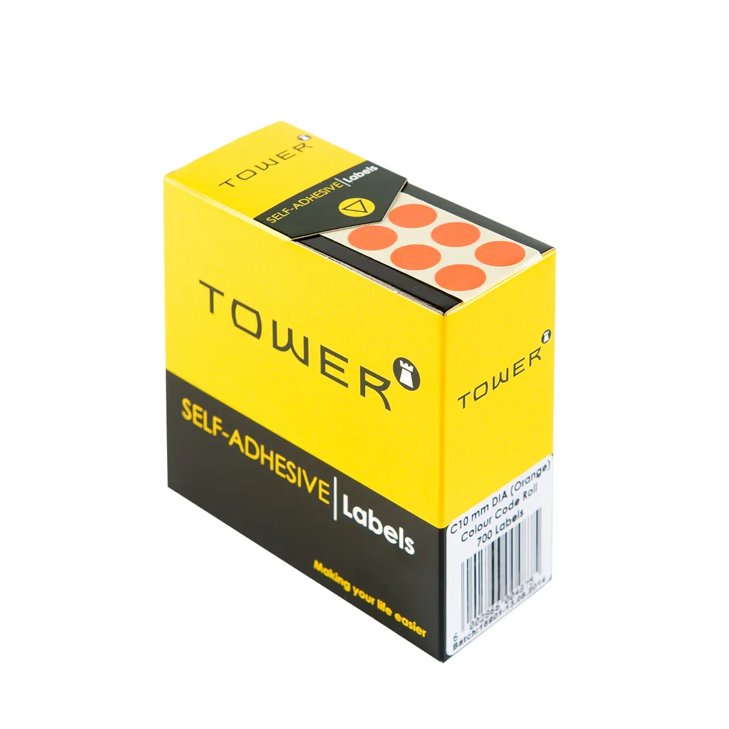 round colour code labels - 10mm - orange - 700 pack