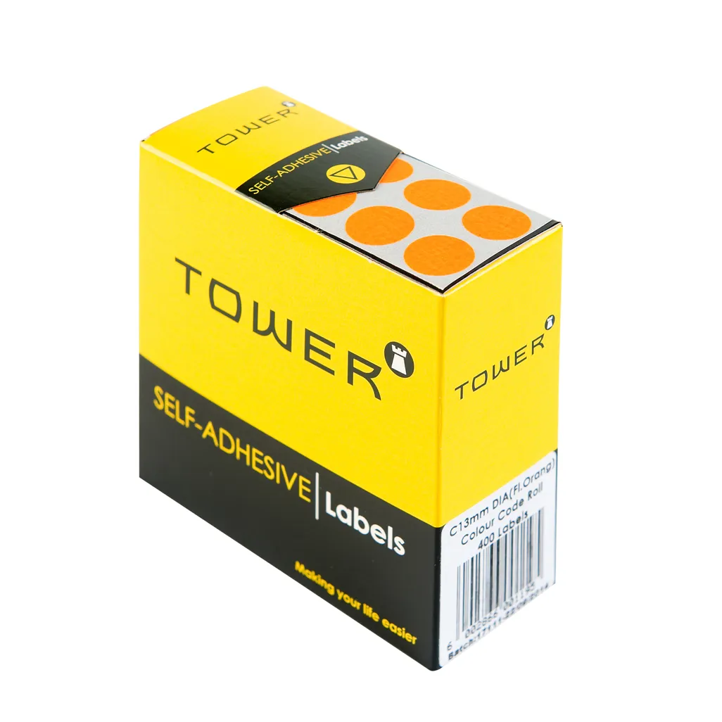round colour code labels - 13mm - flu-orange - 400 pack