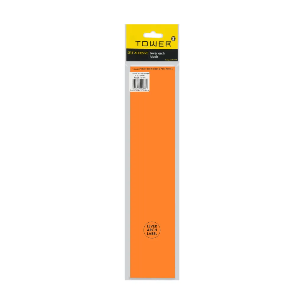 lever arch labels - 70 x 315mm - flu orange - 12 pack