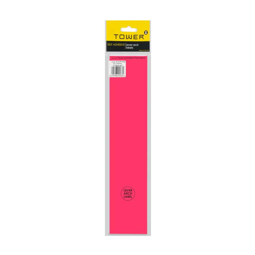 lever arch labels - 70 x 315mm - flu pink - 12 pack
