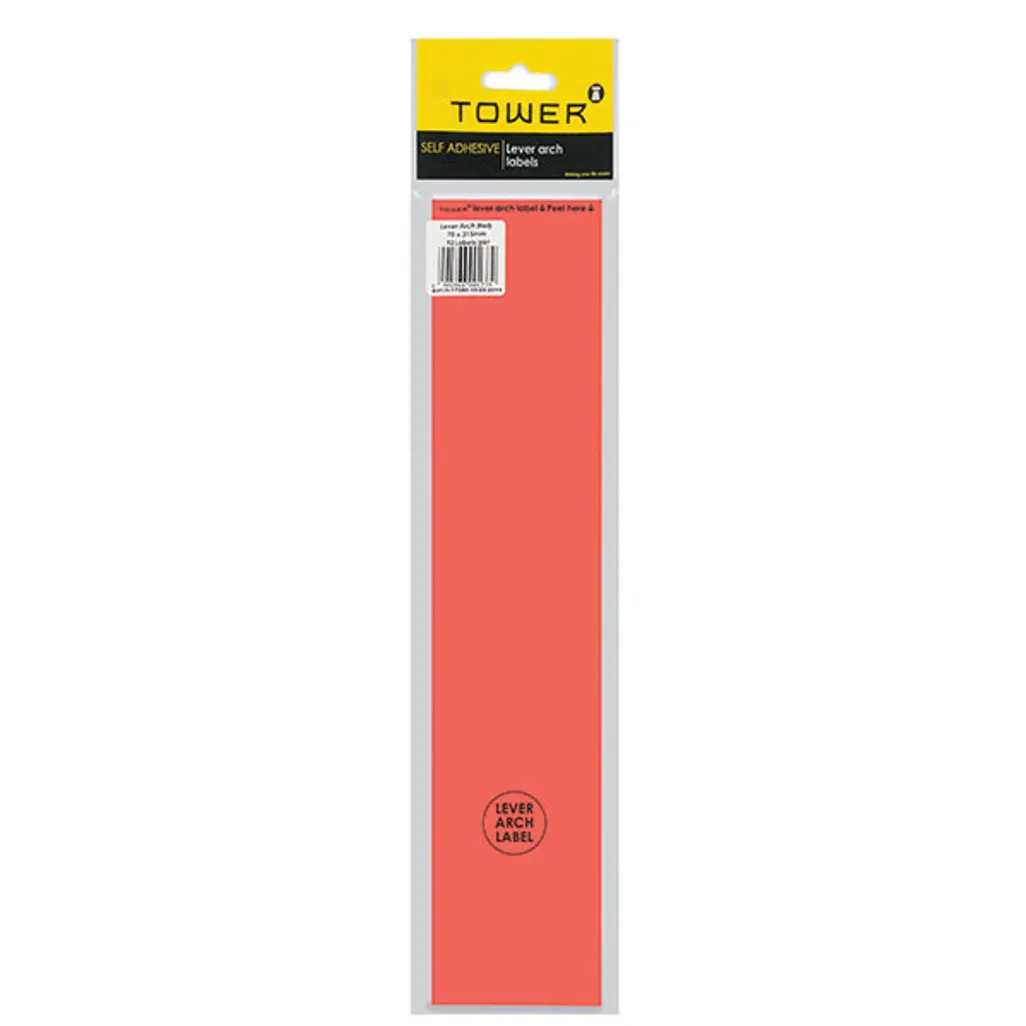 lever arch labels - 70 x 315mm - red - 12 pack