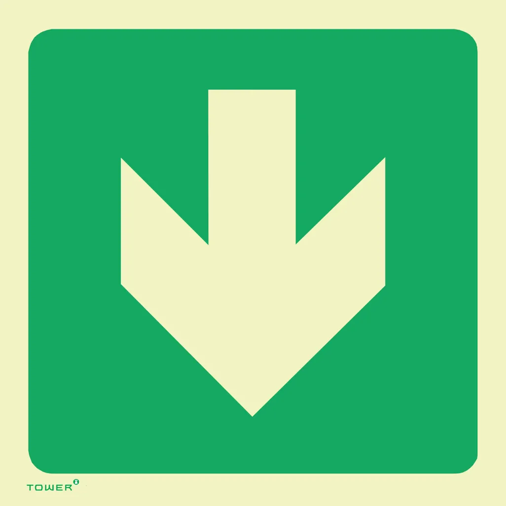 photoluminescent signs - green arrow down (190x190mm) - green