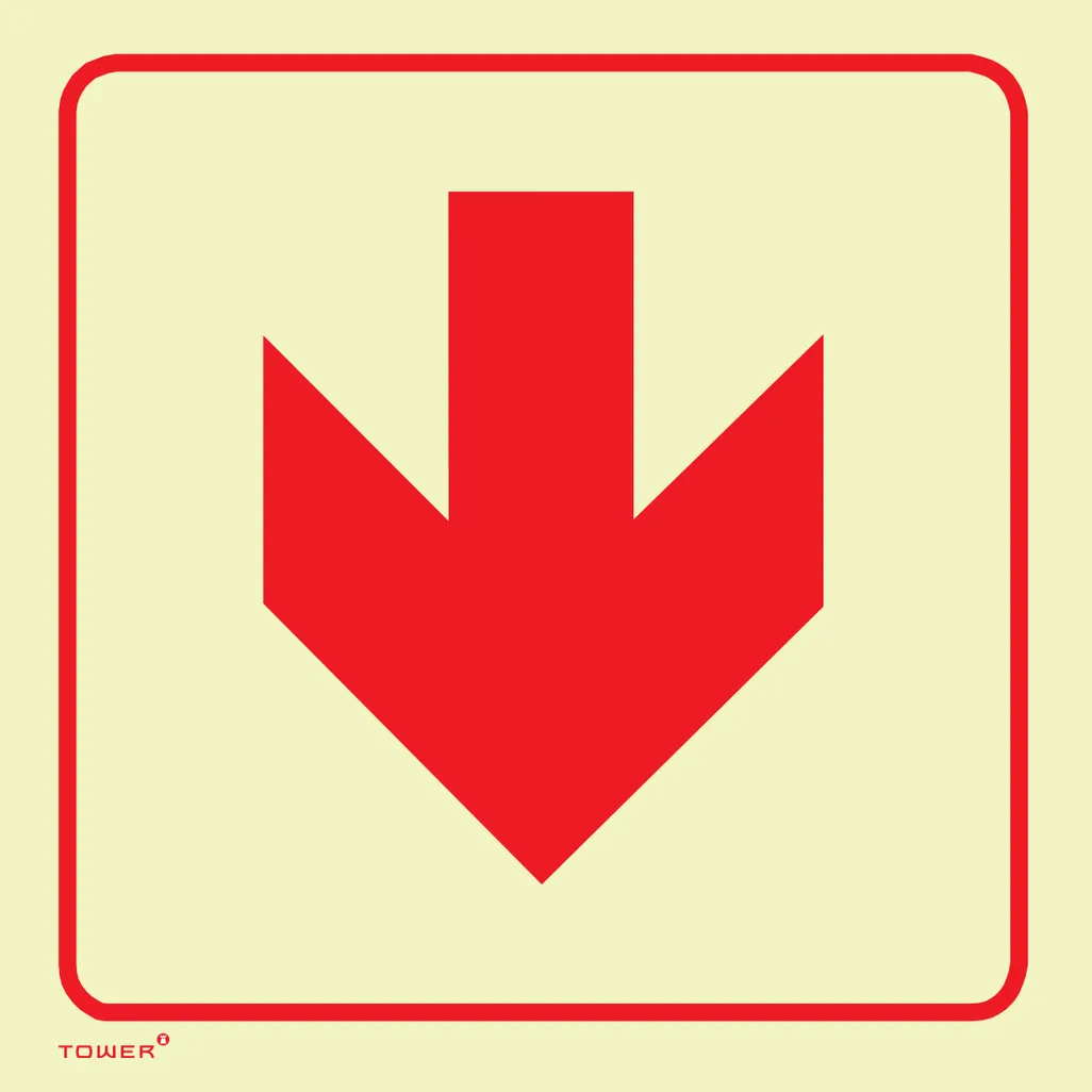 photoluminescent signs - red arrow down (190x190mm) - red