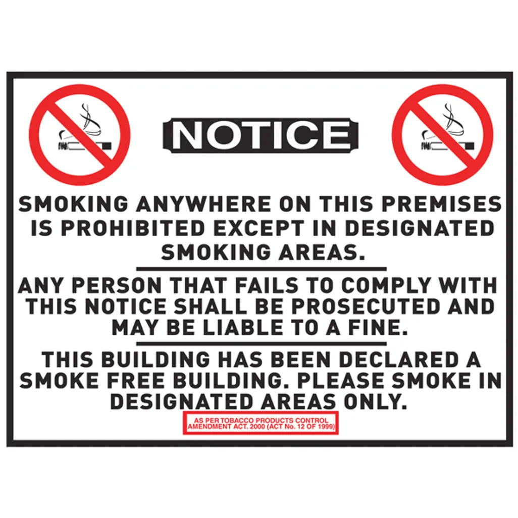 safety information sign - no smoking (400 x 300mm) - white