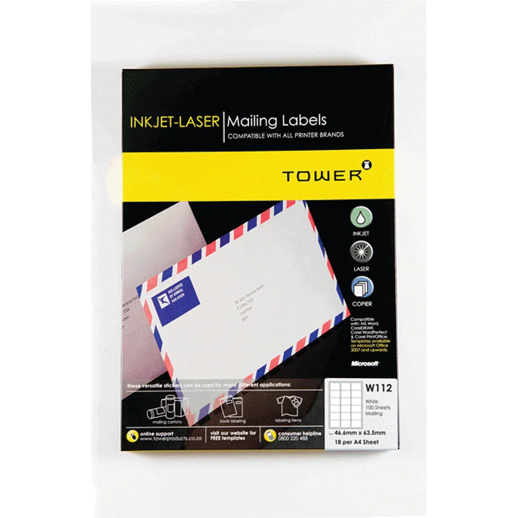 a4 inkjet laser labels - 46.6 x 63.5mm - white - 100 pack