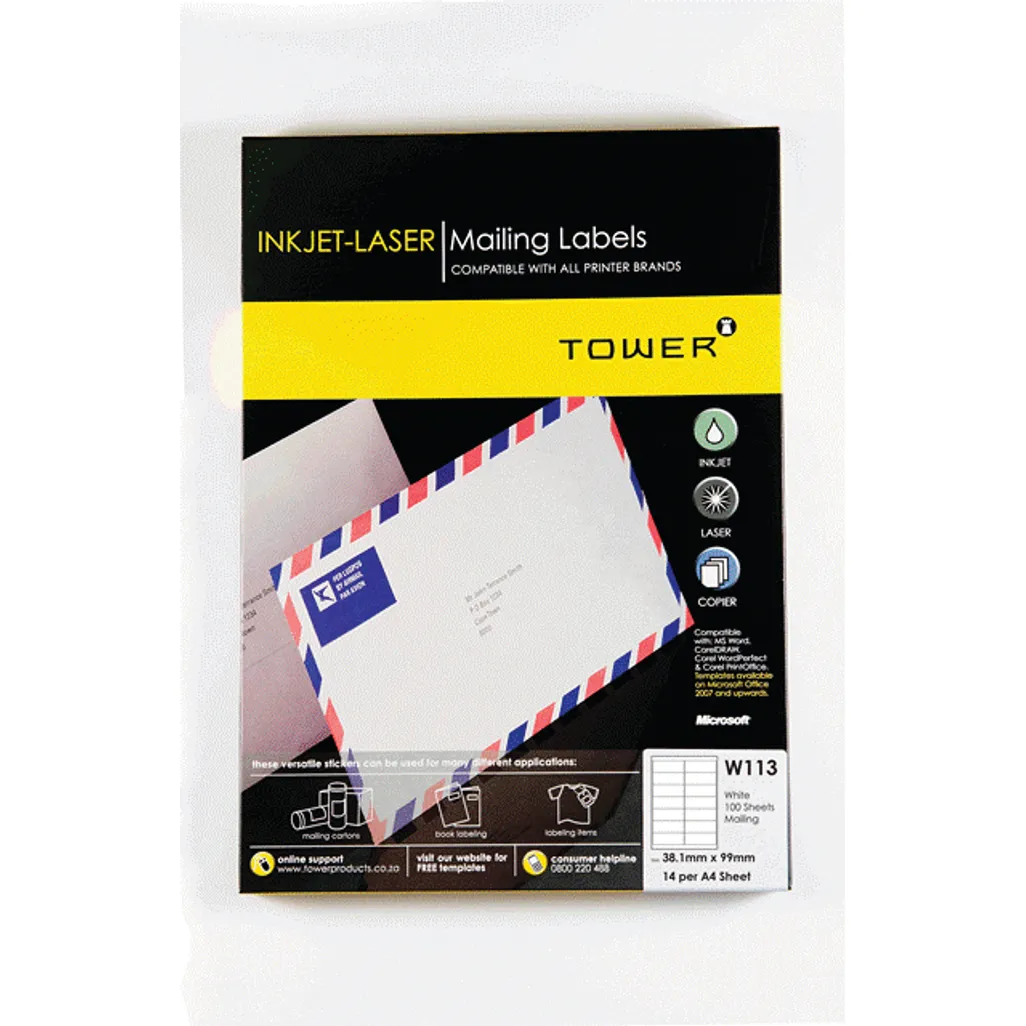 a4 inkjet laser labels - 38.1 x 99mm - white - 100 pack