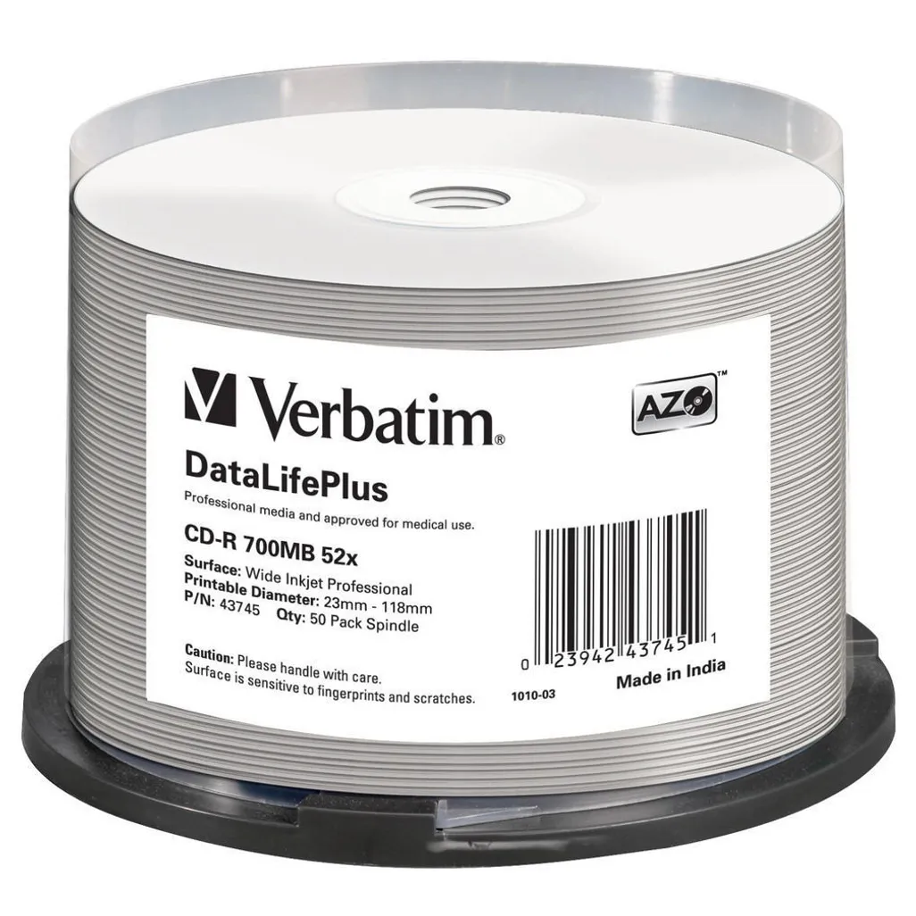 cd-r 52x - 700mb wide white printable - 50 pack