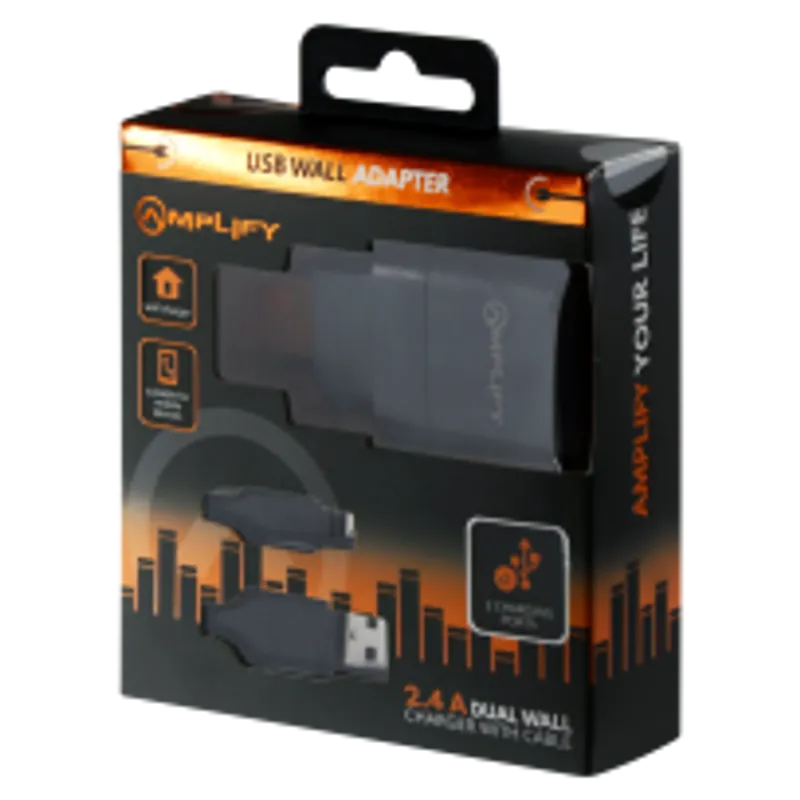 Amplify Dual USB Wall Charger with Micro USB Cable Black CH Africa