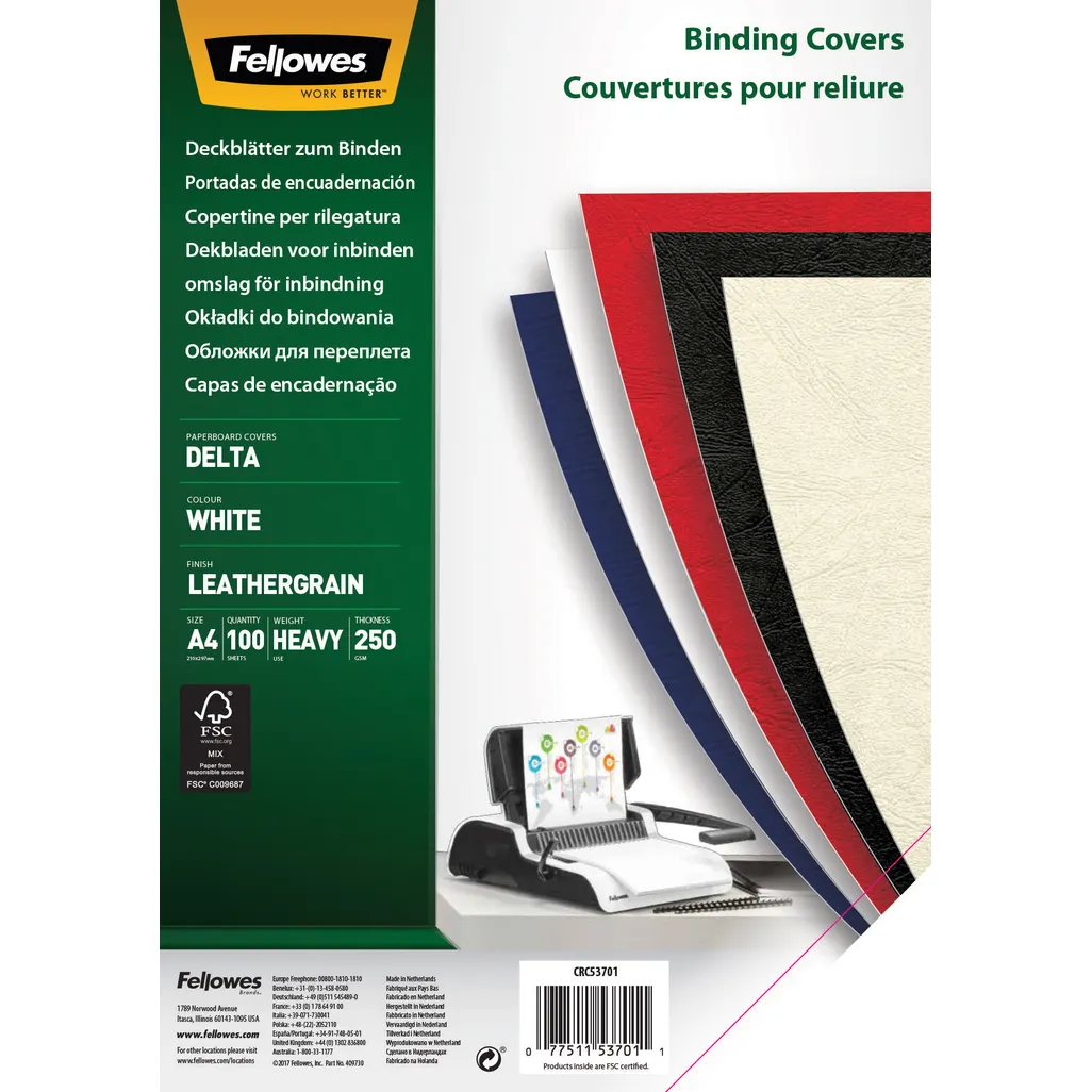 delta leatherboard binding covers - 250gsm - white - 100 pack
