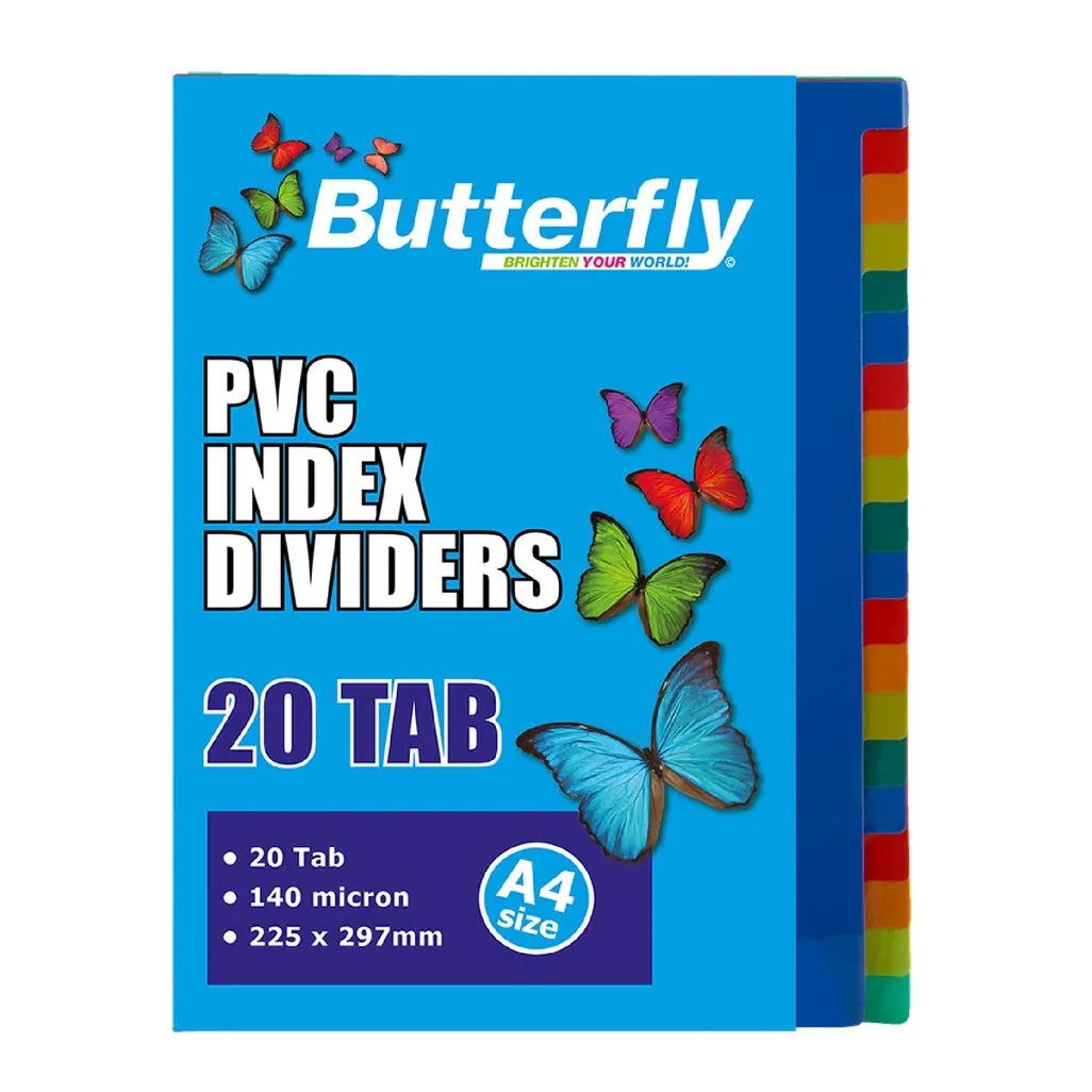 a4 polypropylene dividers - 20 tab - rainbow
