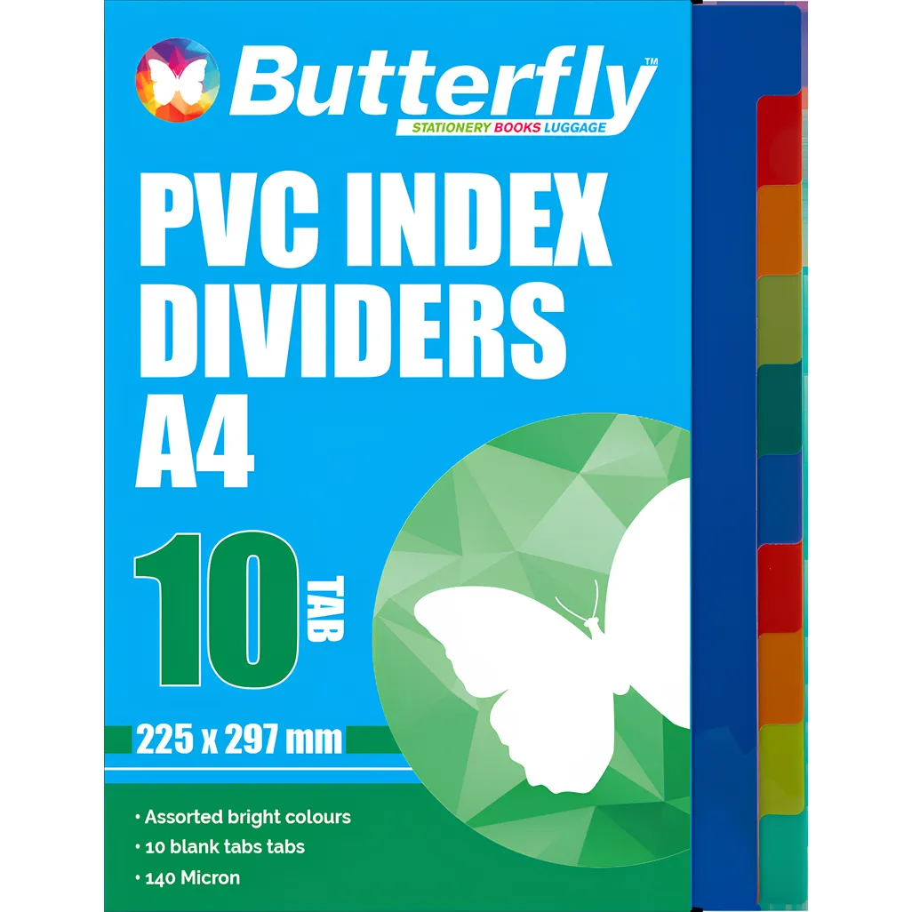 butterfly - a4 polyprop dividers - 10 tab - assorted