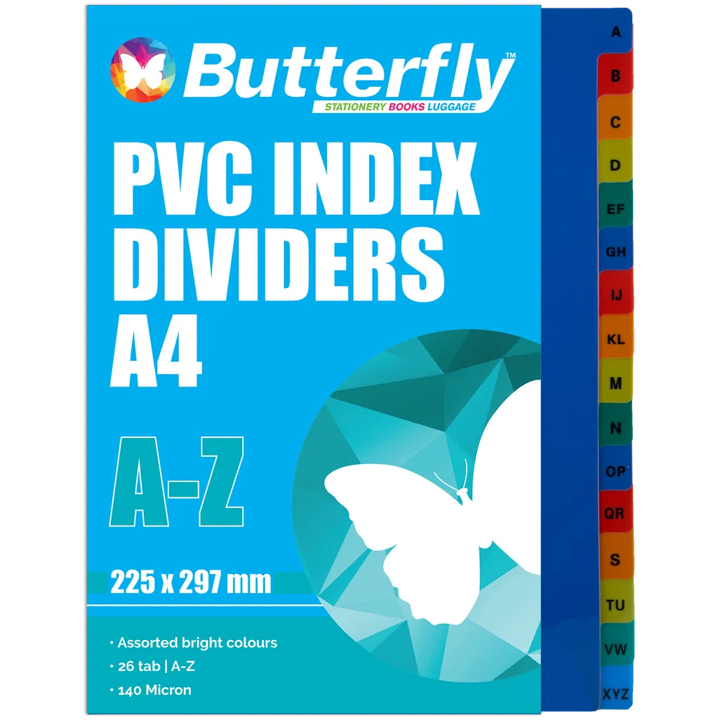 butterfly - a4 polyprop dividers - a-z 16 tab - assorted