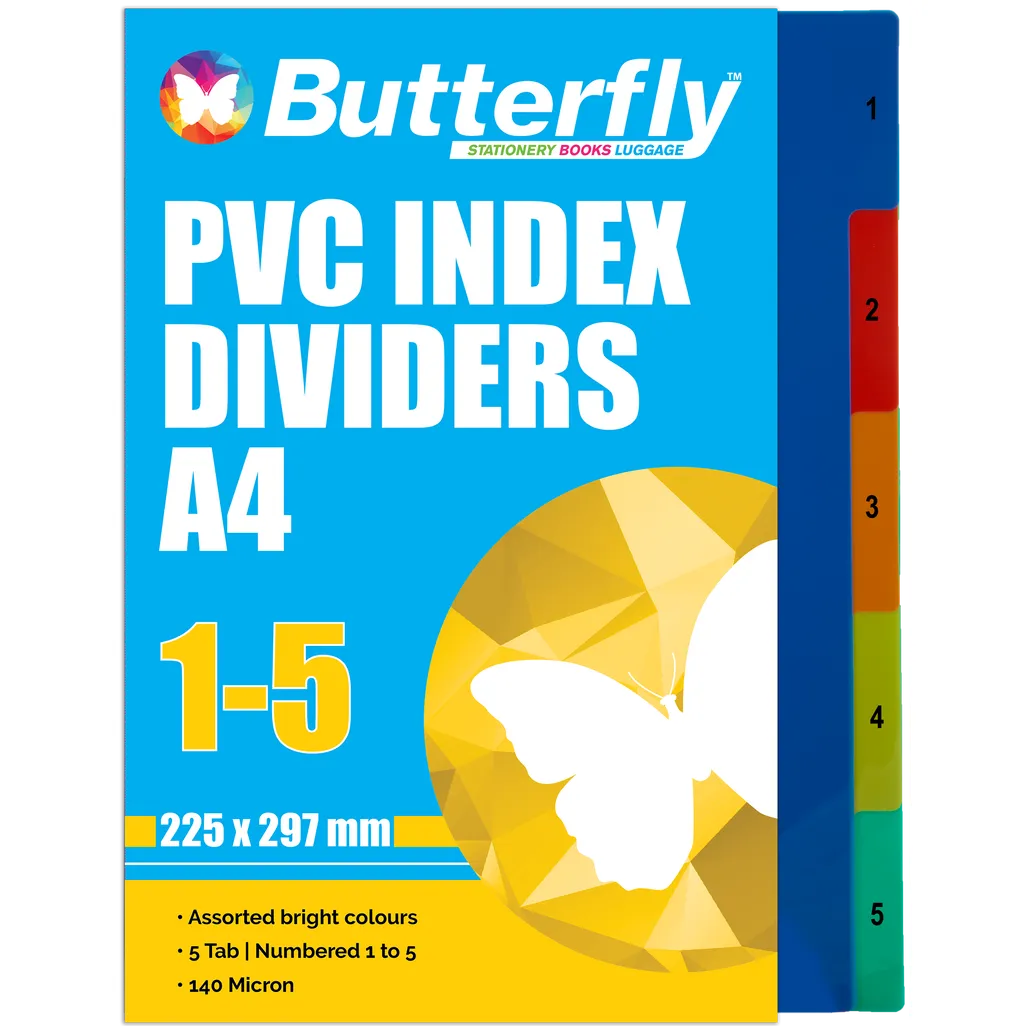 butterfly - a4 polyprop dividers - 5 tab - assorted
