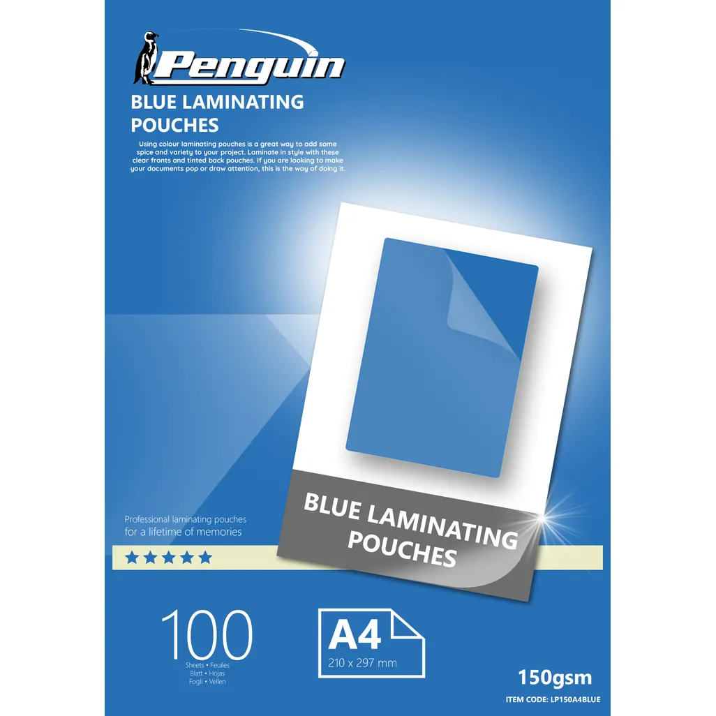 colour laminating pouches - 150mic - blue - 100 pack
