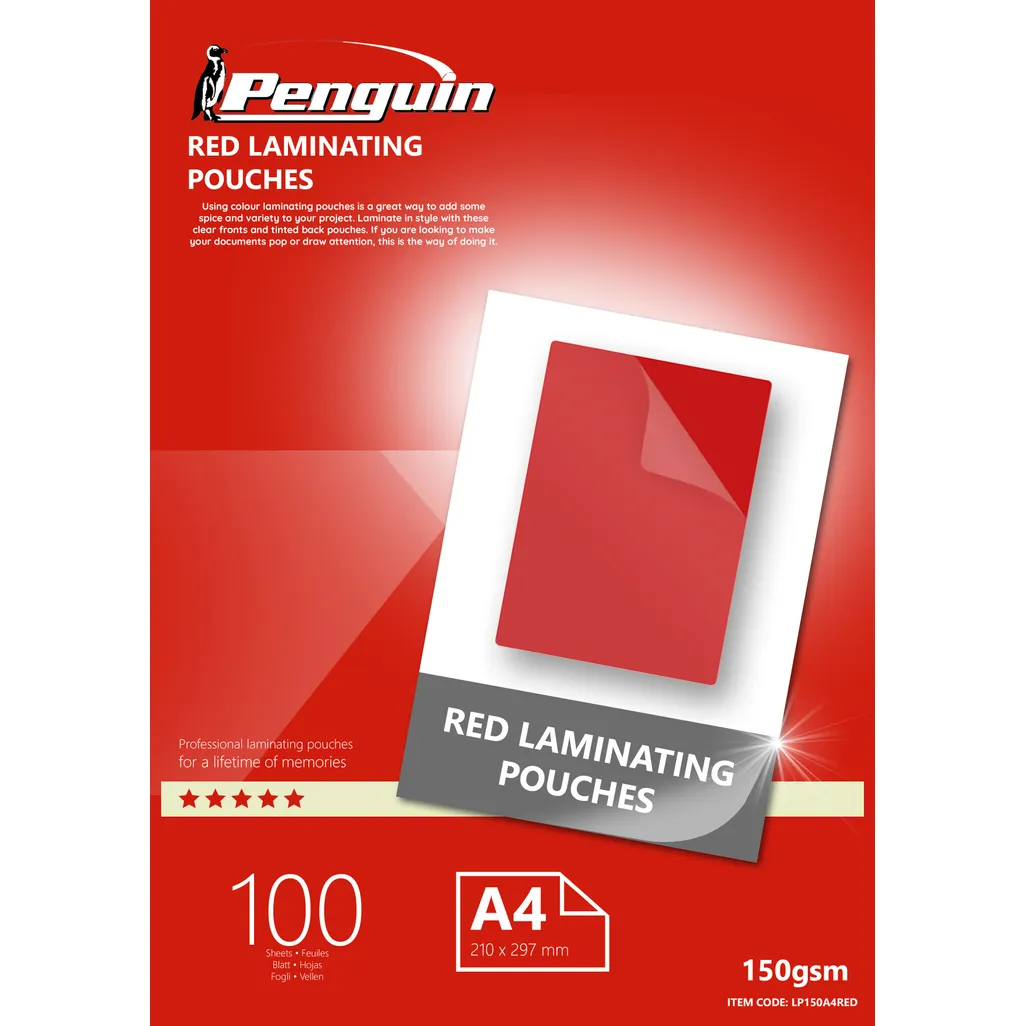 colour laminating pouches - 150mic - red - 100 pack