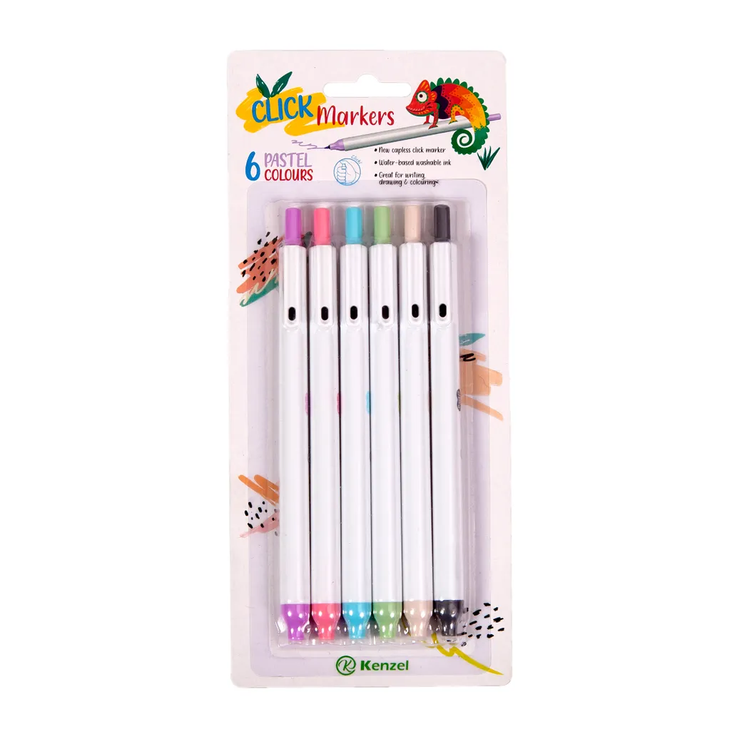 click markers fibre tip pastel 6 pack Office National