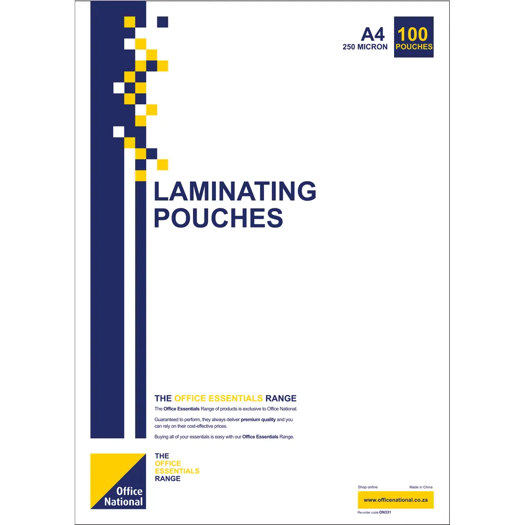 laminating pouches - a4 250mic - 100 pack