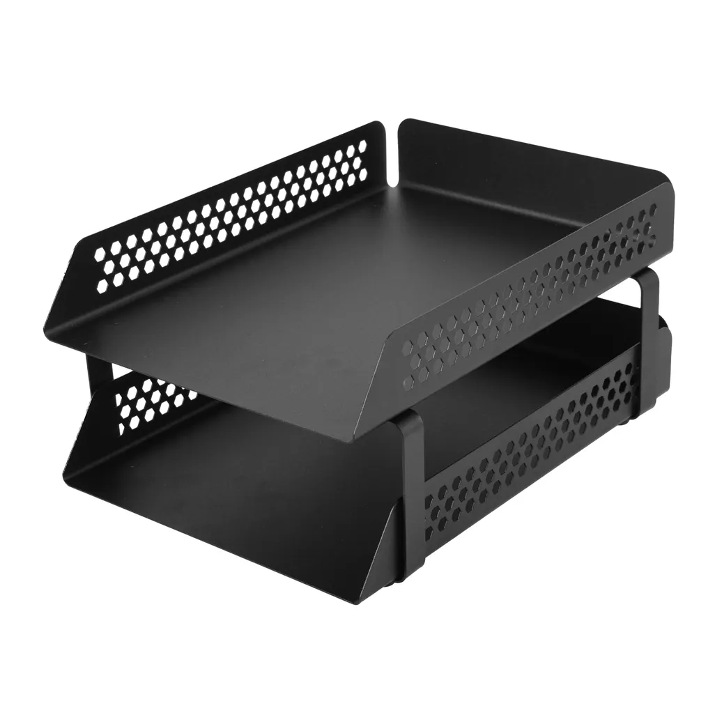 hex punched steel desk range - letter tray 2-tier - black