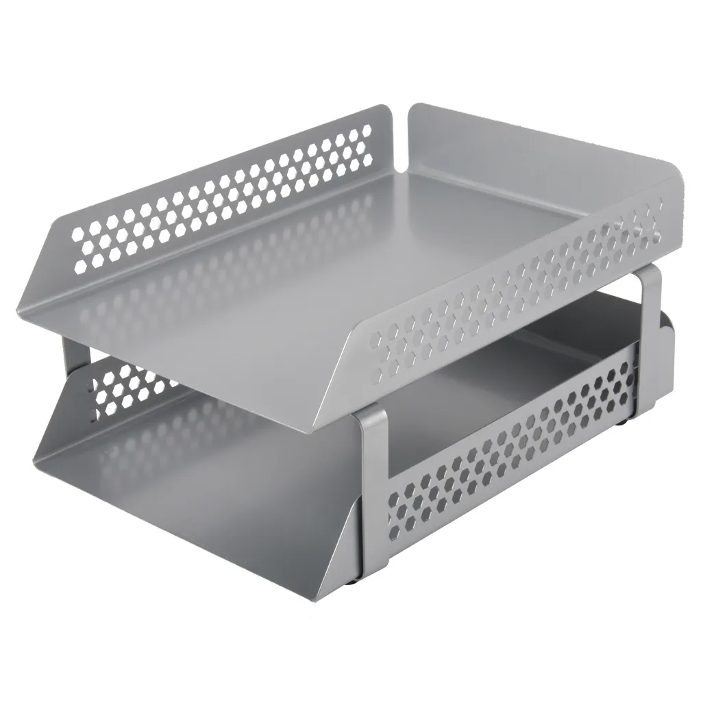 hex punched steel desk range - letter tray 2-tier - silver