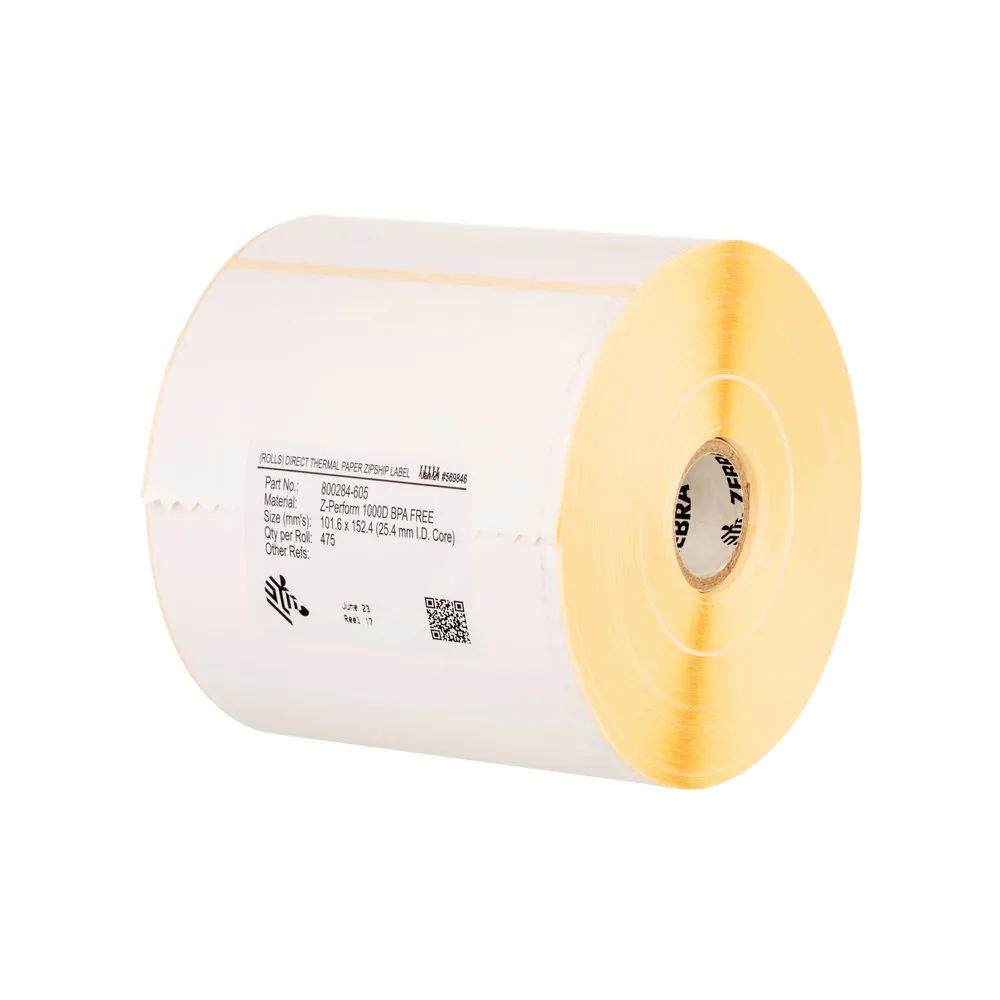 Zebra Label; Paper; 100x50mm; Thermal Transfer; Z-Perform 1000T; Uncoated; Permanent Adhesive; 76mm Core
