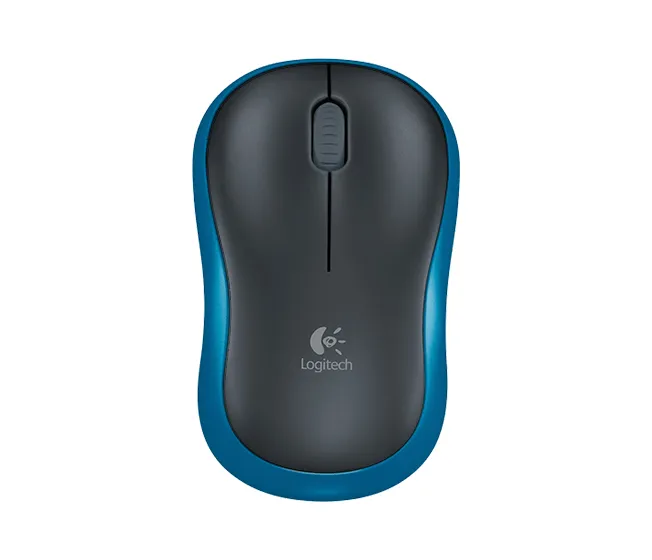 Logitech Wireless Mouse M185 (Black & Blue) Nano USB receiver 3 buttons optical tracking with wheel 10m range 12-month battery l