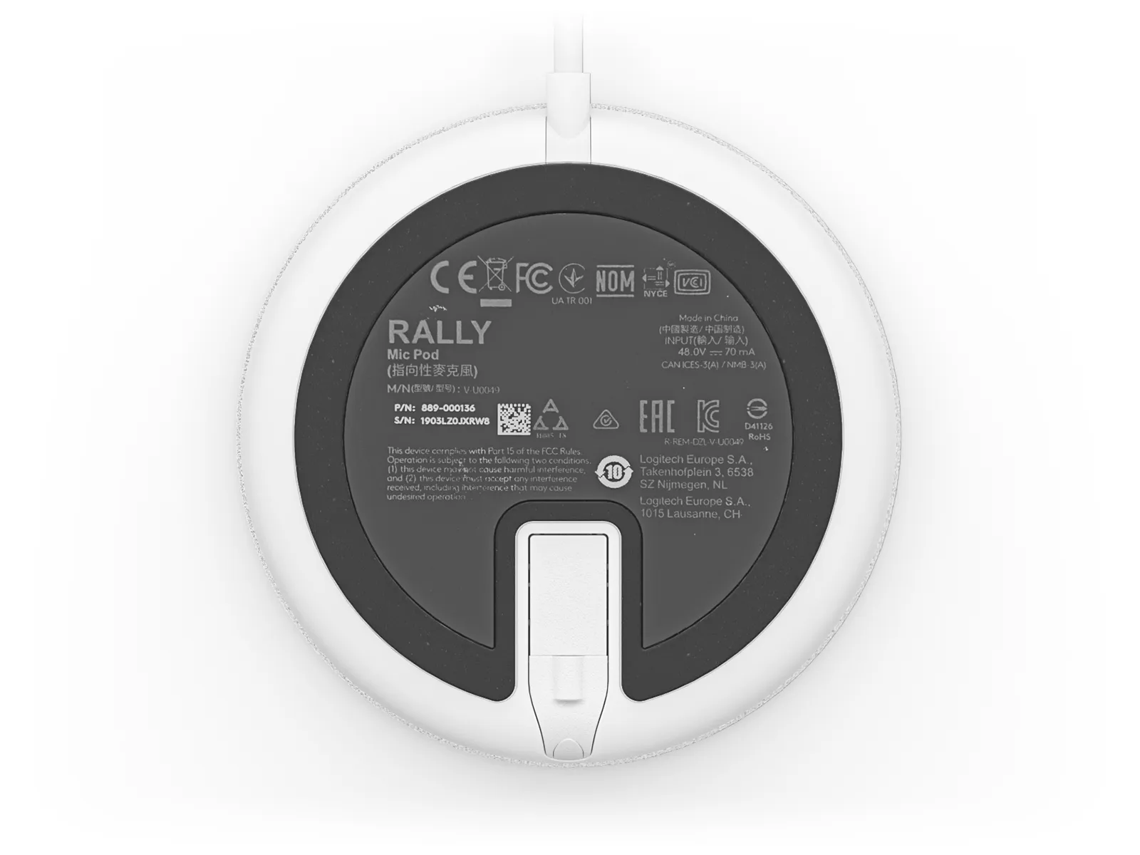 952-000038 - Logitech Rally Mic Pod - White