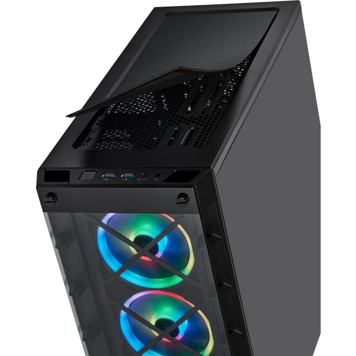 iCUE 465X RGB Mid ATX; Black; 3 x LL120 RGB Fans & Lighting Node Core; 2 x TG panels; 3 x dust filters; 2 x Vertical PCI mounts