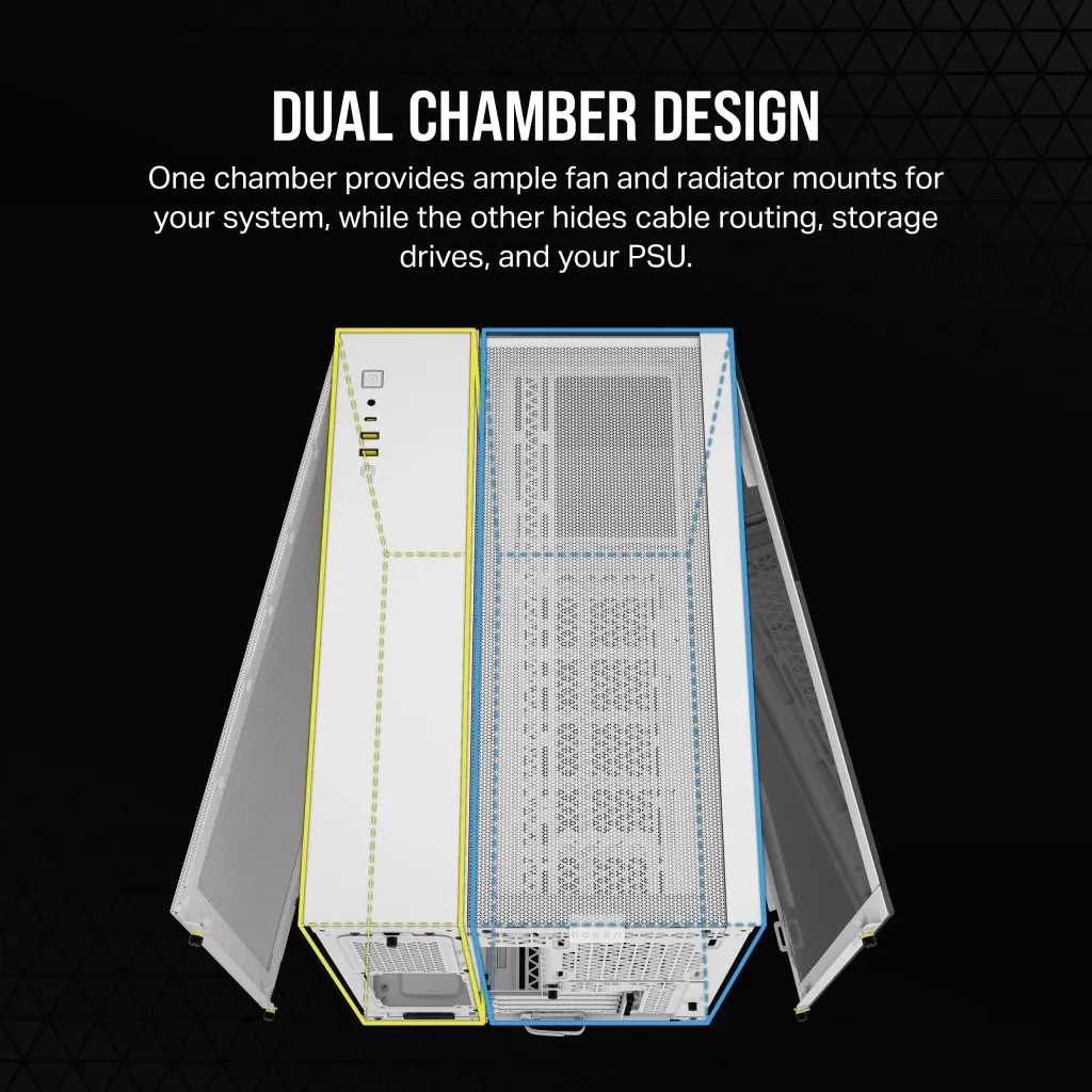 2500X Micro ATX Dual Chamber PC Case;Supports BTF;  White.