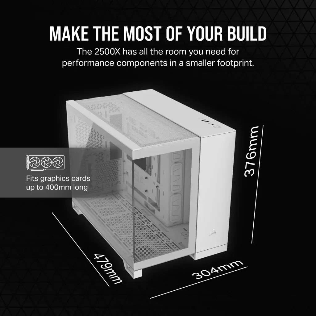 2500X Micro ATX Dual Chamber PC Case;Supports BTF;  White.