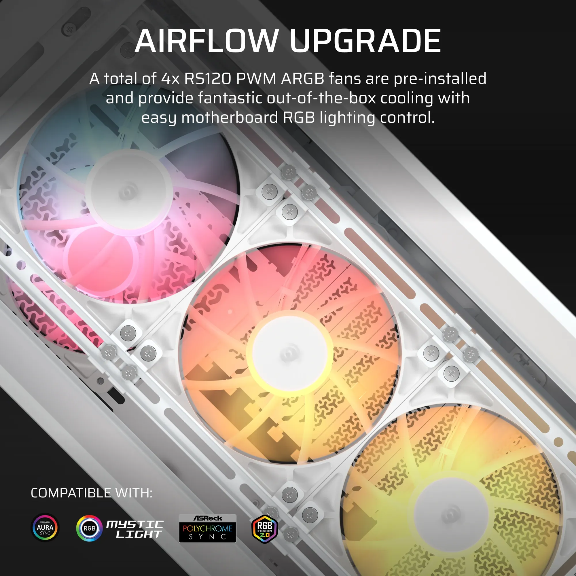 FRAME 4000D LCD RS ARGB Premium Mid-Tower PC Case; Includes 4x RS120 PWM ARGB Fans; XENEON EDGE; White.