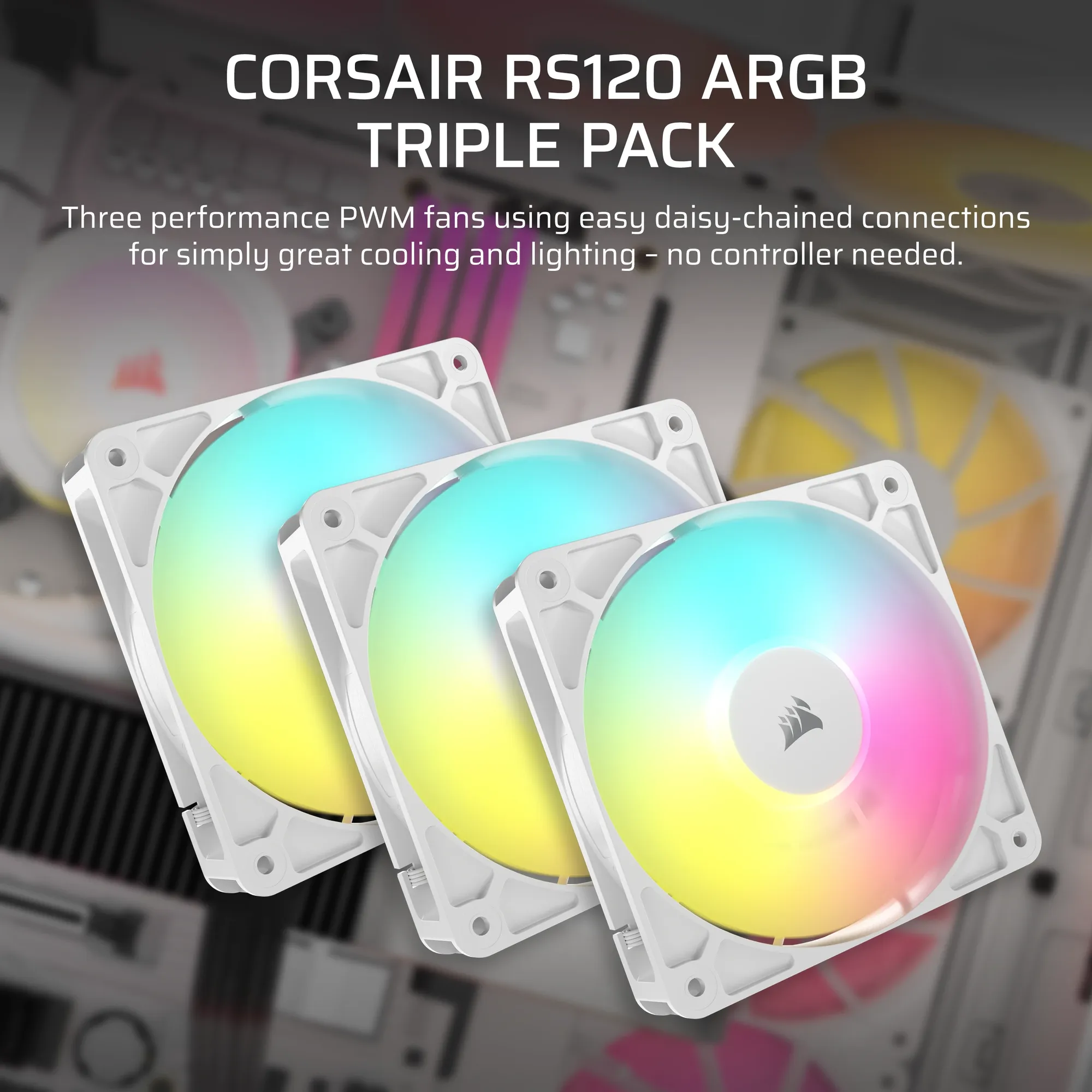 CORSAIR RS120 ARGB 120mm PWM Fans Triple Pack – White