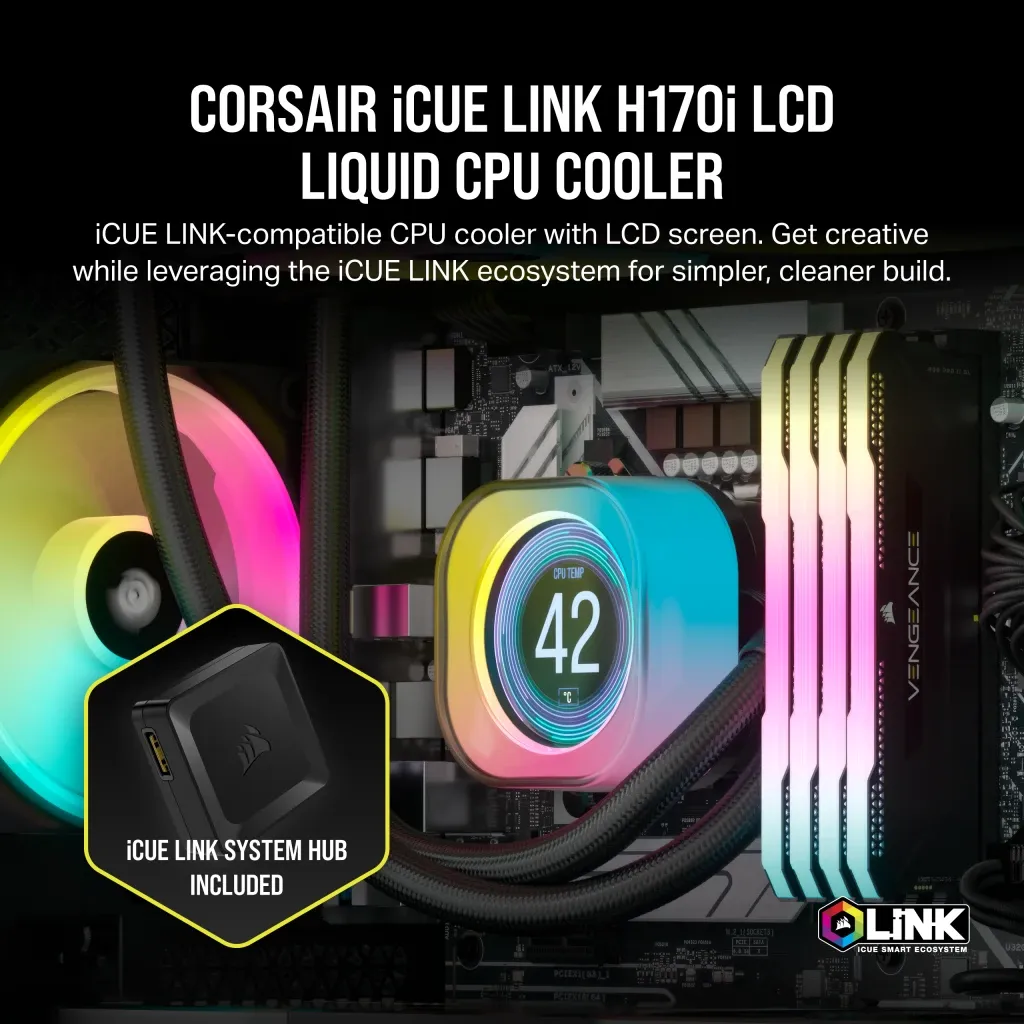 CORSAIR iCUE LINK H170i LCD Liquid CPU Cooler